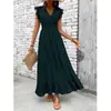 Vestido longo de alça V com babados e acinturado, atacado em estoque, novo modelo de verão, estilo europeu e americano transfronteiriço para férias na praia