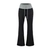 Pantalones acampanados gris claro, tiro bajo, amigables con la piel, corte ajustado, pants casuales con diseño bordado, pantalones largos de cintura ancha en color contrastante para mujer, otoño