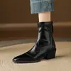 Botines negros estilo retro para mujer, con tacón grueso y punta redonda, perfectos para primavera y otoño, versátiles y cómodos, un diseño de caña corta que combina con cualquier atuendo.