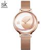 SHENGKE SHENGKE K0088 Nuevo reloj de malla con correa de oro rosa con diseño de sol y diamantes de imitación para mujer