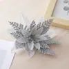 Flores de Navidad de plástico transfronterizas, Decoraciones navideñas, Decoraciones de ambiente para árbol de Navidad, Flores artificiales con polvo dorado para árbol de Navidad al por mayor