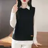 Chaleco de Punto de Algodón Puro con Capas y Cuello Redondo, Ropa Exterior de Moda, Nuevo Estilo Casual Holgado para Mujer