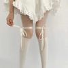 Medias de seda blancas y negras con lazo de cinta, medias finas para primavera y verano que combinan con todo, pantimedias Lolita con costuras, calcetines básicos