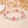 Pulsera de Verano Hecha a Mano de Cristal Rosa Cuarzo Rosa Verano Fresco y Dulce Flor de Durazno Rosa Pulsera de Niña Pulsera
