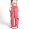 Pantalones Anchos Asimétricos Rasgados Dopamine para Mujer, Delgados de Primavera de Cintura Alta Sueltos Negros con Cordones Rectos tipo Cargo para Mujer