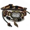 Venda Direta de Fábrica Pulseira de Couro Estilo Punk com Relógio para Homens e Mulheres, Relógio de Couro com Design de Folha, Relógio de Pulso Vintage a Quartzo