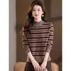 Suéter Grueso de Cuello Medio Alto para Mujer Otoño e Invierno, Capa Base Holgada, Nuevo Estilo 2026, Rayas, Delgado, Top Interior