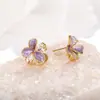 Aretes Originales de Flor de Zirconia Aceite Goteado Aguja de Plata S925 Diseño de Trébol de Cuatro Hojas Pendiente con Sentido de Diseño Accesorios de Pendientes de Nicho Brazalete de Oreja para Mujer