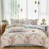Juego de Ropa de Cama de Cuatro Piezas Floral de Primavera 100% Algodón para Uso en el Hogar, Funda de Edredón Suave de Algodón Puro, Sábana Bajera Matrimonial, Juego de Cuatro Piezas para Todas las Estaciones