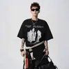 Camiseta Branca de Manga Curta Estampada Estilo High Street Americano para Homens, Marca Nova Tendência Verão Design Solto Camiseta Pesada de Meia Manga
