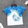 Camiseta de Manga Corta para Niños Tie-Dye de Yunnan, Ropa de Verano Teñida de Azul Hecha a Mano para Niños y Niñas, Ropa Infantil Transpirable y Cómoda con Cuello Redondo