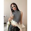 LOOPIN Outono Nova Moda Slim-fit Design Irregular Gola Meia Alta Empilhado Pulôver Suéter Sem Mangas