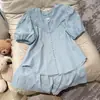 Comércio Exterior Transfronteiriço Versão Coreana de Roupas Doces com Renda Bordada Pesada Manga Curta Calças Shorts Manga Curta Roupa de Casa Conjunto