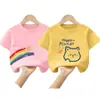 Estilo Verano 2025 Mediana y Grande Niños 100% Algodón Camiseta de Manga Corta para Niñas Moda Bebé Versátil Cuello Redondo Top Estampado