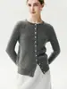 Cardigã 100% caxemira pura, trançado pequeno, gola redonda feminina, suéter de tricô estilo vintage com botões em formato de coração, perfeito como camada base ou peça externa