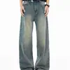 Pantalones Largos de Mezclilla Lavada Desgastada Gypsophila para Hombre Diseño Individual de Nicho Sentido de Diseño Holgados Rectos Tendencia Marca