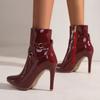 Botines Cortos de Charol Transfronterizos 34-50 Talla Grande Botas para Mujer Punta Fina Tacones de Aguja Zapatos para Mujer 2026 Nuevas Botas de Piel para Mujer