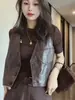 Chaleco ajustado de cuero sintético estilo europeo para otoño temprano para mujeres petite, chaleco corto de cuero encerado al aceite, versátil y adelgazante, chaleco de cuero PU para mujer