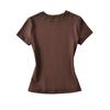Camiseta Básica Simples Cor Pura Gola Redonda Manga Curta Ombro Direito Verão Nova Versátil Ajustada Sexy Blusa Base para Mulheres