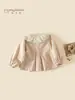 Mengjia Ban Roupa Infantil Meninas Outono Novo Estilo Jaqueta 2026 Menina Versão Coreana Elegante Gola Boneca Top Jaqueta 100% Algodão