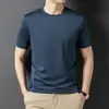 Camiseta de manga corta de seda morera para hombre, de verano 2024, con cuello redondo y color liso.