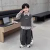 Conjunto de Tres Piezas para Bebé Niño Estilo Coreano, Novedad de Primavera, Camisa, Chaleco, Pantalones