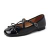 Lindo ~ Sapatos Mary Jane com Fivela Cruzada e Laço 2025 Nova Coleção Primavera Planos com Bico Arredondado em Couro Sapatos Individuais para Mulheres