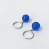 Pendientes de Plata S925 con Colgante de Ágata Azul Natural Redonda para Mujer, Elegantes Pinzas para Orejas de Estilo Étnico Retro, Pendientes con Estilo