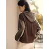 Sudadera de Empalme a Cuadros Retro 25 Otoño e Invierno Cepillada Holgada Aspecto Adelgazante Sudadera con Capucha Falsa de Dos Piezas