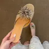 Primeiro Encontro Jifa Estilo Francês Elegante Chinelos Fogos de Artifício com Pedras Strass Femininos Verão Bico Redondo Abertos Versáteis Sandálias para Exterior