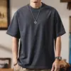 Camiseta Roja de Manga Corta de Algodón Pesado para Hombre, Estilo Verano 2025, Camiseta Trendy con Bordado de Marca, Camisa Versátil de Corte Holgado