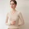 Estilo Ligeramente Maduro~ Suéter de Cachemira tipo Pulóver para Mujer Otoño Invierno Cuello en V Manga Larga Corte Ajustado Tejido de Canalé Suéter Base