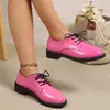 Zapatos de Cuero con Lazo Frontal de Talla Grande Transfronterizos para Mujer 2026 Primavera Nuevo Estilo Zapatos de Vestir para Mujer Estilo Británico Mocasines Brillantes para Mujer