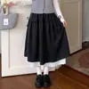Falda midi con estampado de cielo estrellado y ribete de encaje para mujer, diseño otoñal/invernal de cintura alta adelgazante con detalle de lazo y dobladillo con volantes, falda de línea A de longitud media