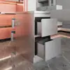 Mostrador de herramientas para salón de peluquería, gabinete de doble cara de acero inoxidable para salones de peluquería, con cajones y soporte para secador.