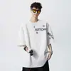 Camiseta de Manga Corta con Estampado de Letras de Peso Pesado para Hombre, Marca de Verano de Moda, Top Casual Holgado, Versátil de Calle, Manga de Cinco Cuartos Deportiva