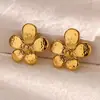 Europa e Estados Unidos brincos de design oco de contas de titânio e aço INS de luxo leve transfronteiriços não desbotam brincos de flor de camélia banhados a ouro