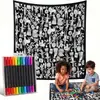 Manta para Rabiscar DIY Transfronteiriça Desenho de Linha Preto e Branco Manta Pintada à Mão Desenho de Linha Criativo Preto e Branco Manta para Colorir Manta de Soneca Atacado