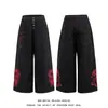 Estilo High Street Americano Bordado de Dragón con Borde Rojo Botones Pantalones Curvos de Mezclilla Unisex Marca de Diseñador Tendencia Pantalones Sueltos de Pierna Ancha