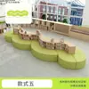 Estante de biblioteca escolar sofá combinação curva criativa modelo, estante de leitura de formato único área de armazenamento área de descanso banco longo