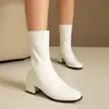 Comercio exterior transfronterizo 2026 botines cuadrados con cremallera trasera, tacón grueso, charol, color plateado, tacón medio, botas de moda, botas de mujer, AliExpress