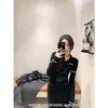 Camiseta base de punto con cuello polo blanco para mujer, top de manga larga de primavera, bloques de color vintage, estilo Chanel, suéter ajustado
