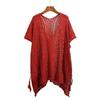 Blusa de verão feminina Pure Desire Cross-border com decote em V e renda, de malha, estilo preguiçosa, comprimento médio, manga morcego