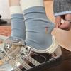 Calcetines de Algodón Puro para Mujer, Sin Costuras, de Media Pantorrilla, con Bordado de Dibujos Animados, Estilo Japonés Lindo, Colores de Invierno, Primavera y Otoño 2025