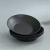 Plato Occidental Minimalista de Plástico Negro con Nervaduras y Acabado de Alta Gama, Adecuado para Uso Doméstico, Plato Sombrero de Paja, Plato para Verduras, Plato Hondo para Sopa, Plato de Cena, Plato Profundo