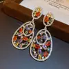 Brincos de Franja em Forma de Flor de Zircônia Amarela Colorida do Crepúsculo, Para Roupas de Noite, Brincos Luxuosos, Joias com Sensação de Luxo Leve e de Alto Padrão