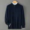 Suéter para Hombre de Media Cremallera 100% Lana Pura Amigable con la Piel Manga Larga Otoño/Invierno Nuevo Jersey de Punto Capa Base