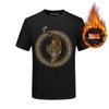 Camiseta de felpa con diamantes de imitación para hombre, manga corta, cabeza de tigre, ropa de algodón, invierno, camiseta básica de talla grande para hombre, manga media, camiseta pesada