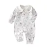 Enterizo suave de algodón puro para bebé de primavera y otoño, confección sin costuras Clase A, mono exterior con cuello de muñeca para recién nacido