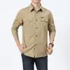 Camisa de algodón de manga larga para hombre de primavera y otoño, ropa de trabajo lavada para hombre de mediana edad al aire libre, camisa lisa suelta, fabricante de ropa para hombre